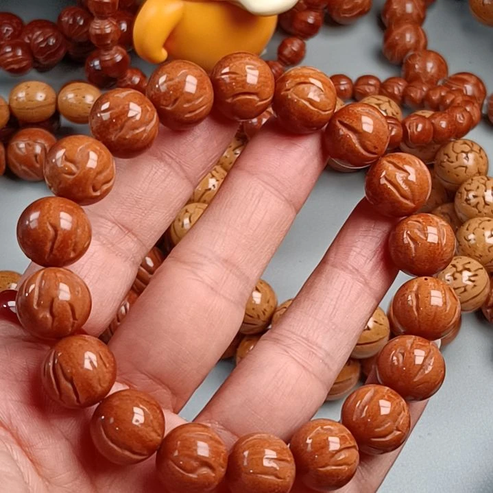 桃核手串火焰纹玻璃球13.5定向产品超24小时不退换