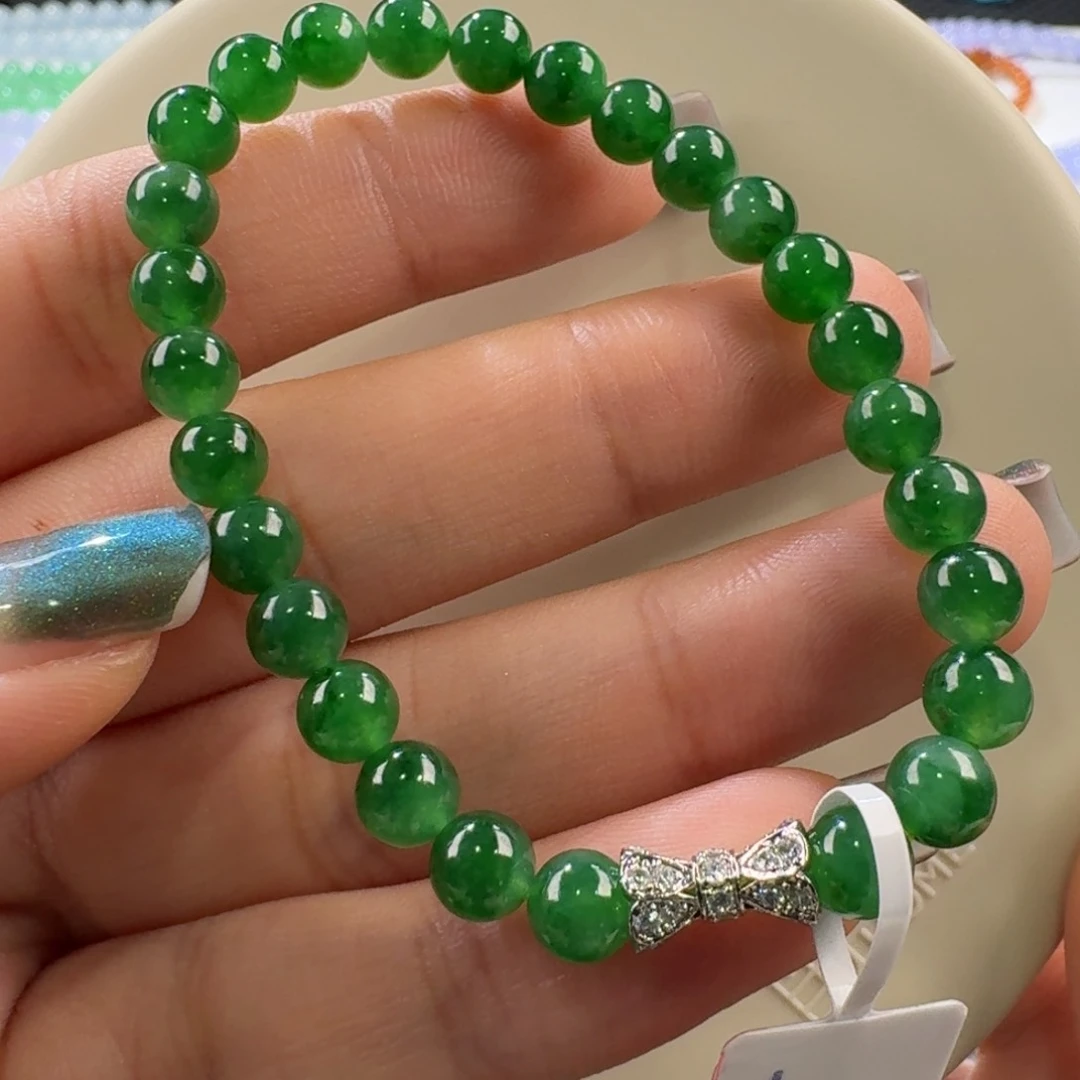 翡翠手链未镶嵌冰菠菜辣绿手串卡6 大漏！福利！
