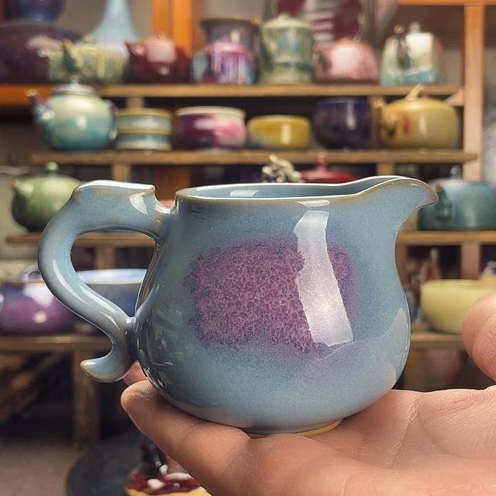 瓷杯子海棠红公道杯