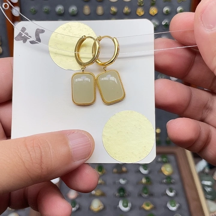 和田玉银S925镶嵌耳饰和田玉45