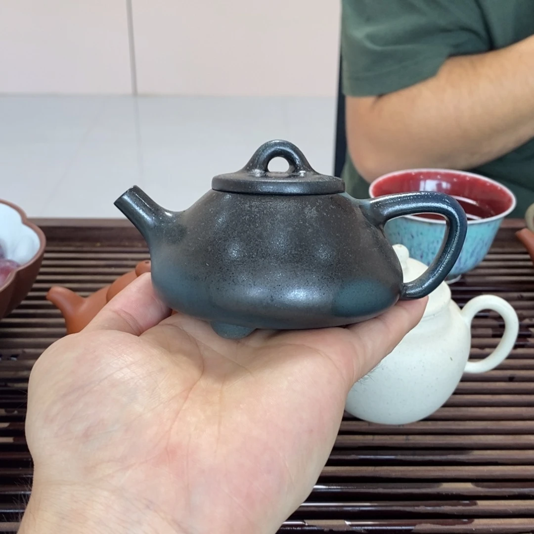 茶壶紫砂早期柴烧石瓢135毫升绿泥