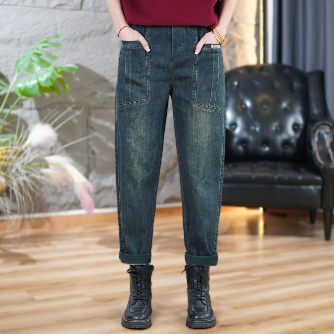 6618春款显高显瘦百搭哈伦牛仔女裤时尚显年轻牛仔老爹裤