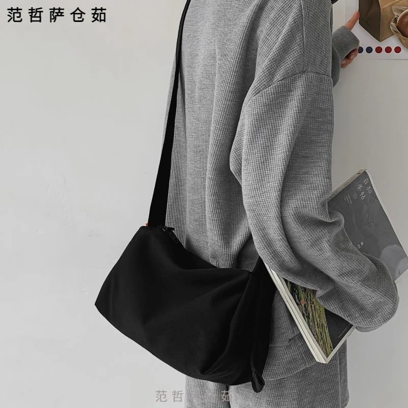 百搭纯色小众吐司包帆布包少女潮牌斜挎包日系休闲工装单肩学院风