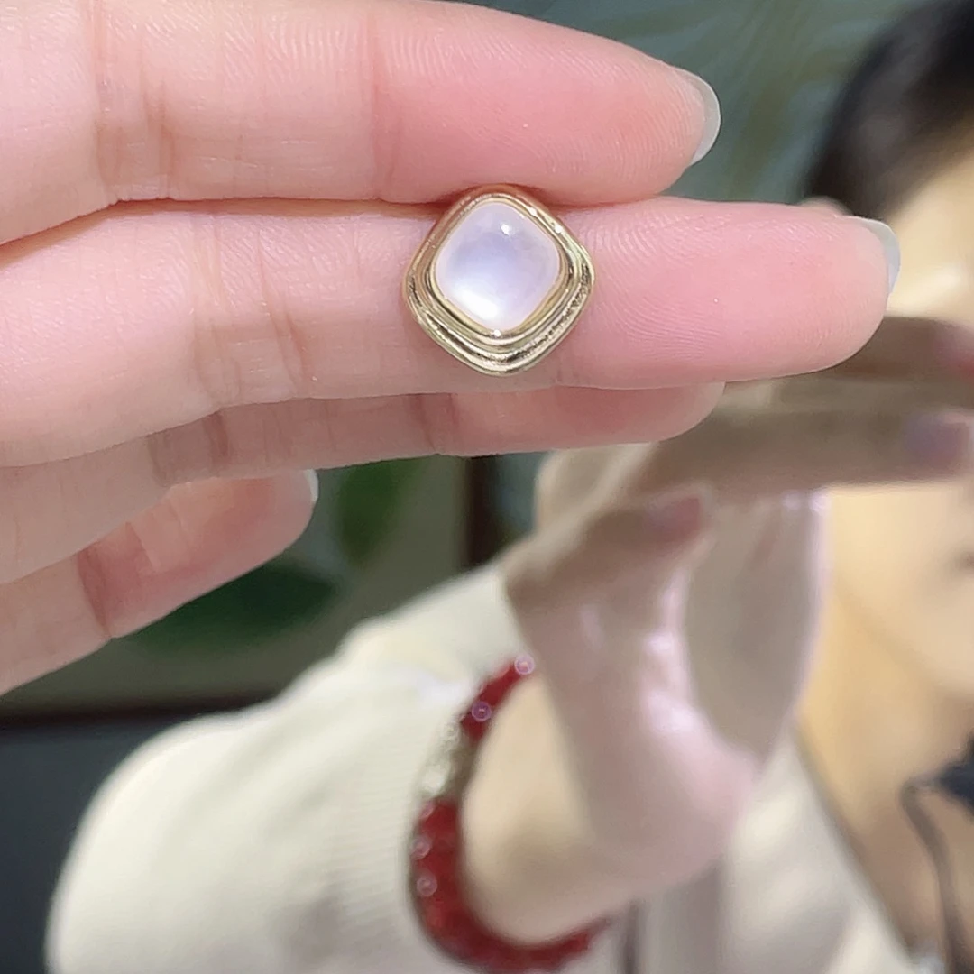 锆石纯铜925银菱形耳钉