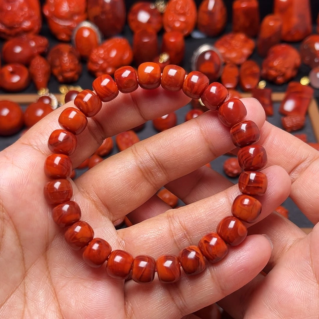 南红玛瑙未镶嵌配饰火焰纹老型手串9mm