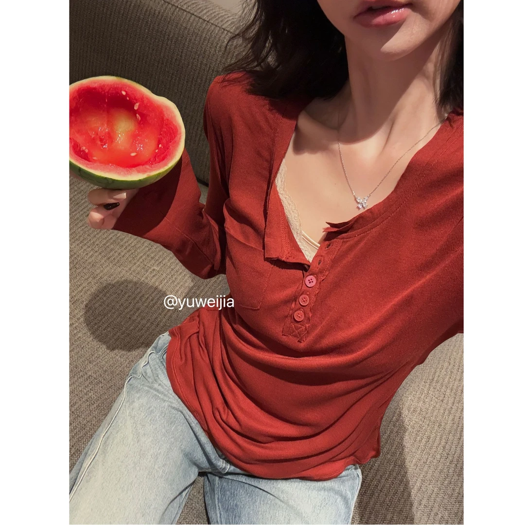 『GTYU』78%莱赛尔7%桑蚕丝 超正的红人手必备 口袋打底衫长袖T恤女