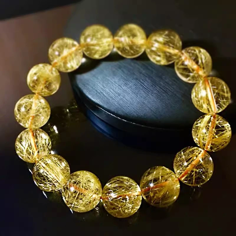 天然金发晶手链女 巴西金钛晶男黄发晶发晶黄水晶原石手串收藏级