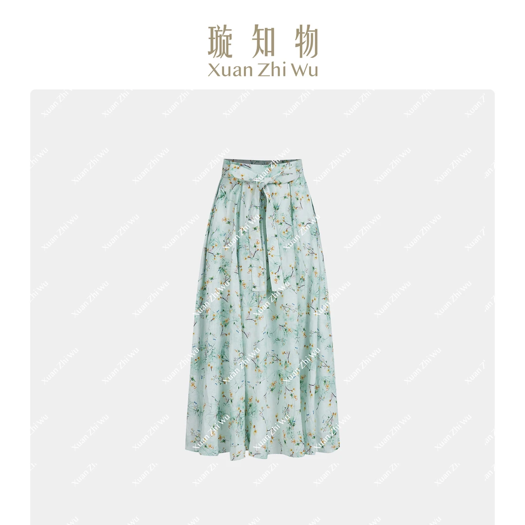 幽兰云朵裙兰花点缀苎麻天丝A字版型包容显瘦温婉王璇原创设计