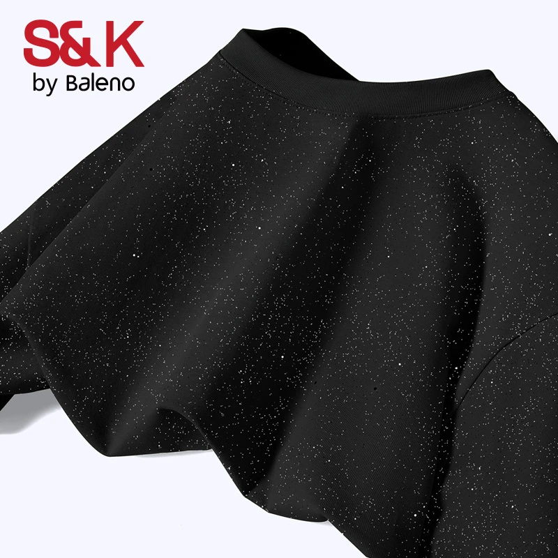 班尼路S&K系列纯棉短袖男夏季美式重磅高街满天星t恤黑色上衣PCB