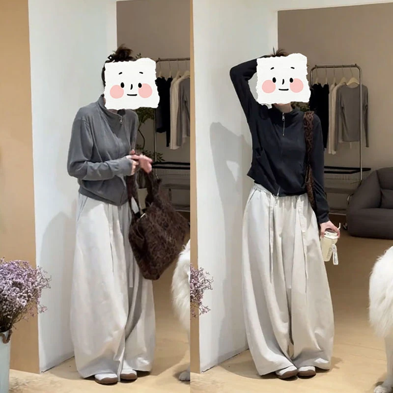 早秋时尚百搭一整套小个子宽松显瘦立领开衫上衣阔腿裤气质两件套