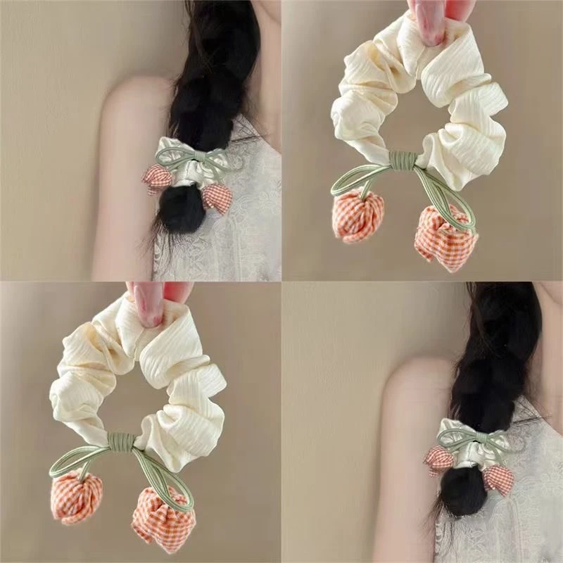森系小清新蝴蝶发圈高级郁金香花苞百搭时尚大肠发圈头饰新款发饰