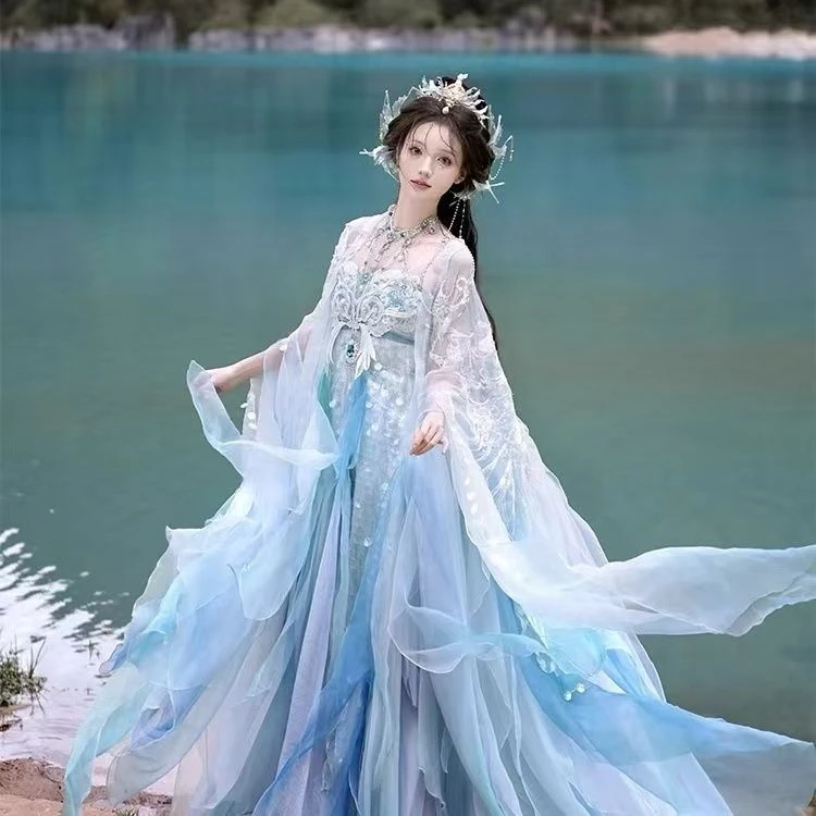 新品【人鱼姬汉服版】神话系列重工刺绣大袖衫汉服女套装唐制