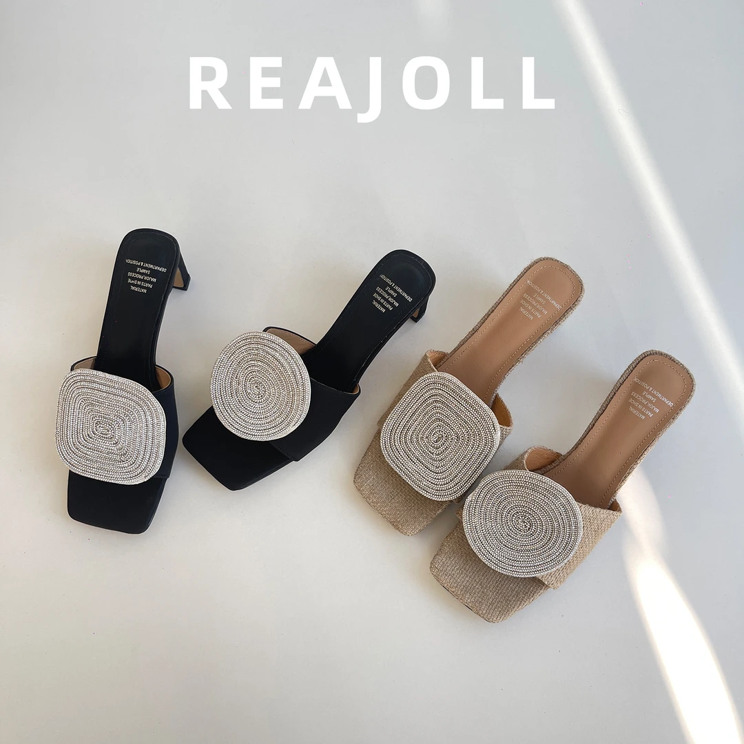 拖鞋女夏外穿2025新款草编织方头粗跟半拖法式气质高级感凉拖女