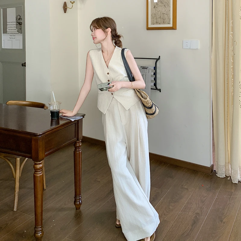 老钱风女装高级感穿搭套装2025夏季新款老钱风马甲阔腿裤两件套