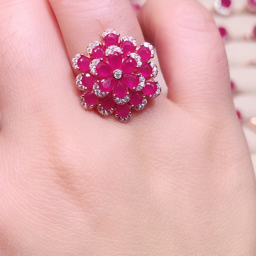 戒指红宝石银S925镶嵌