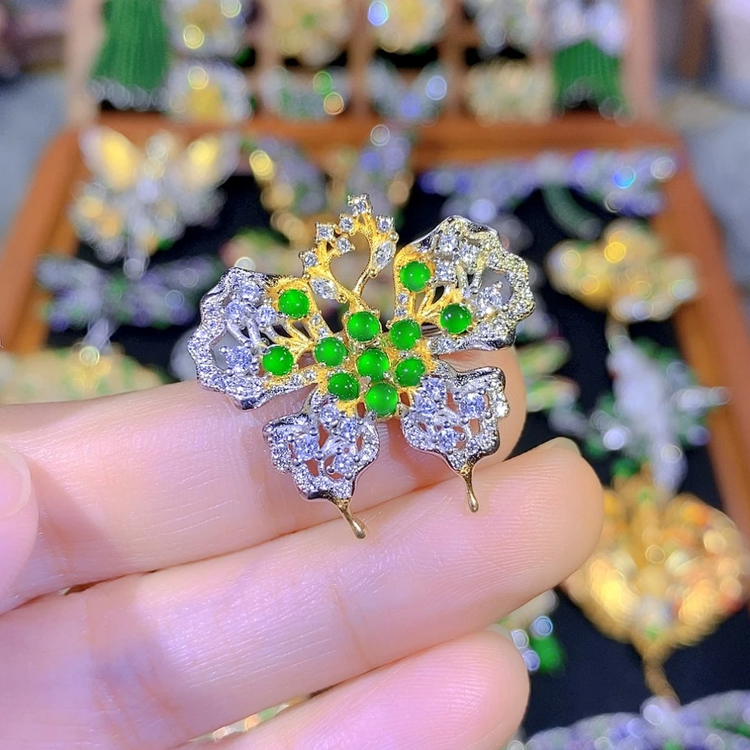 吊坠(不含链)银S925镶嵌翡翠