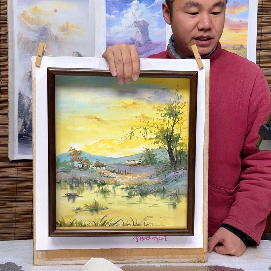 油画行路人小院绘画作品竞拍