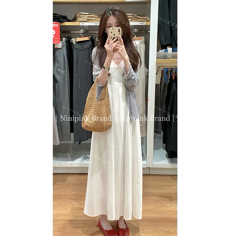Ninipink庄不腻自制【文艺片】百搭吊带裙韩系蕾丝边拼接连衣裙2112