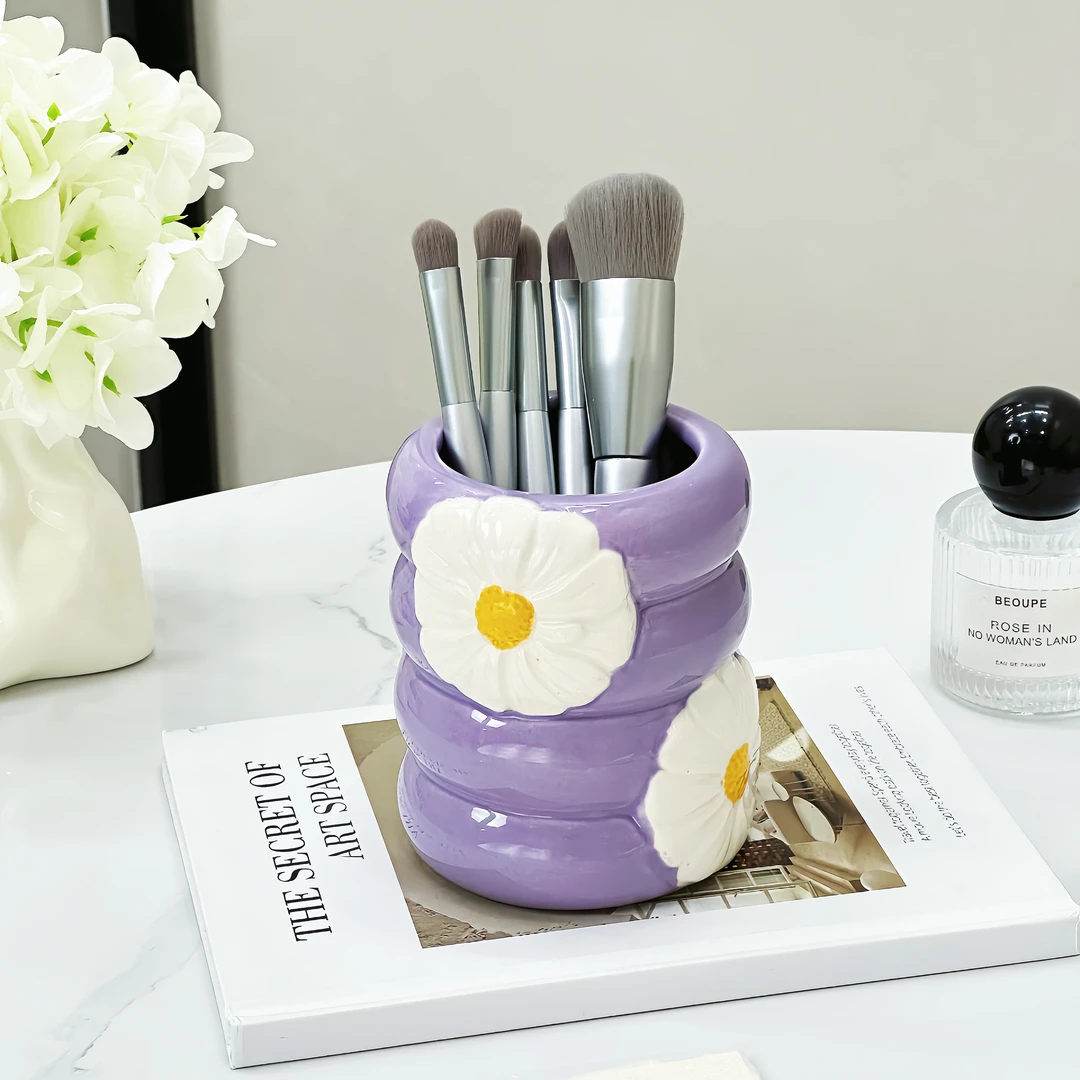 小清新雏菊收纳筒家用客厅书桌创意桌面摆件化妆刷多功能收纳笔筒