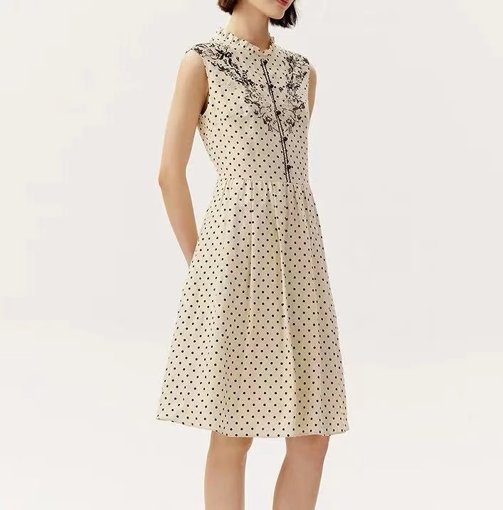 【维格NS】裙长93，2025夏季新款欧洲进口亚麻双色绣花连衣裙-1230