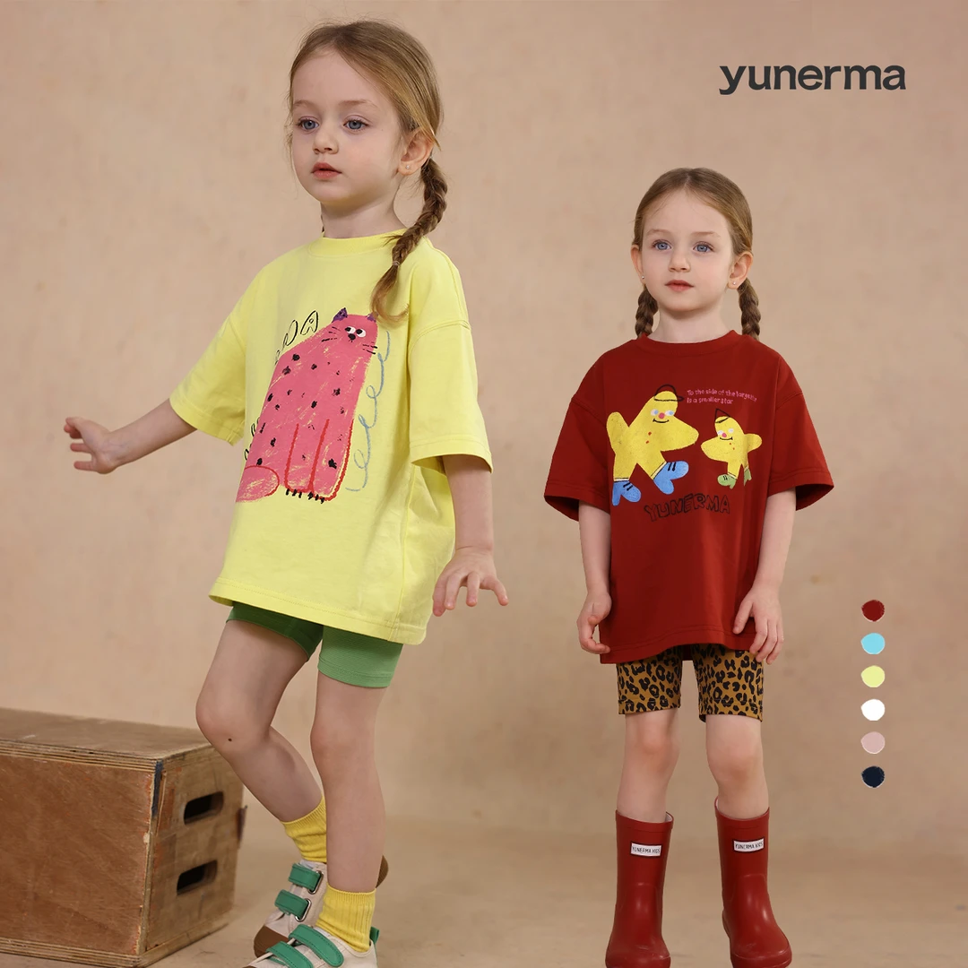 【原创插画师合作款】允儿妈女童2025夏季彩色印花短袖儿童T恤潮