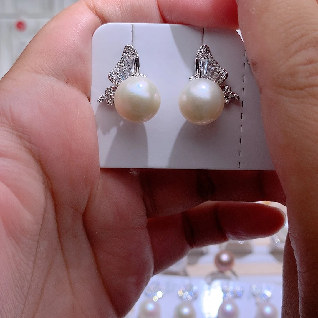 淡水珍珠银S925镶嵌耳饰CC11.5mm