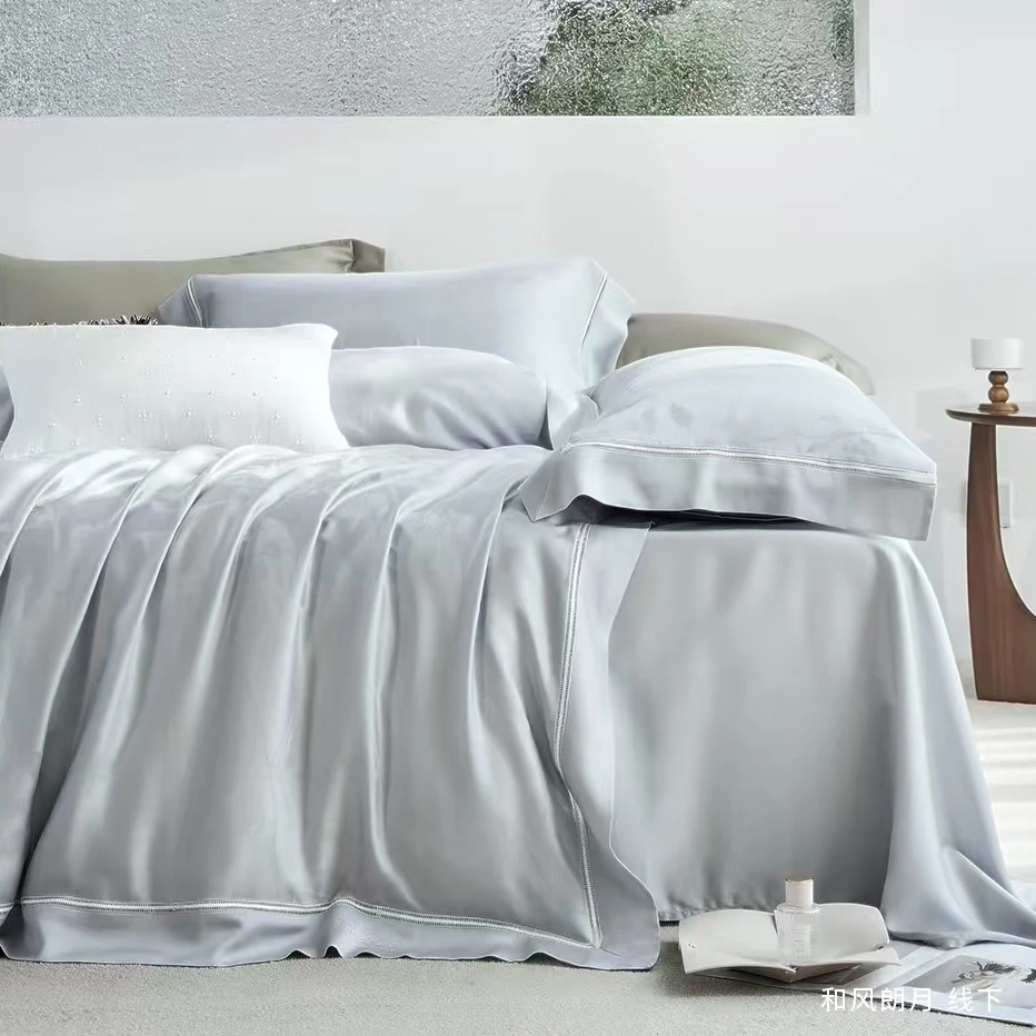 高级感超细旦兰精天丝LF提花四件套轻奢丝滑凉感床上用品被套床品