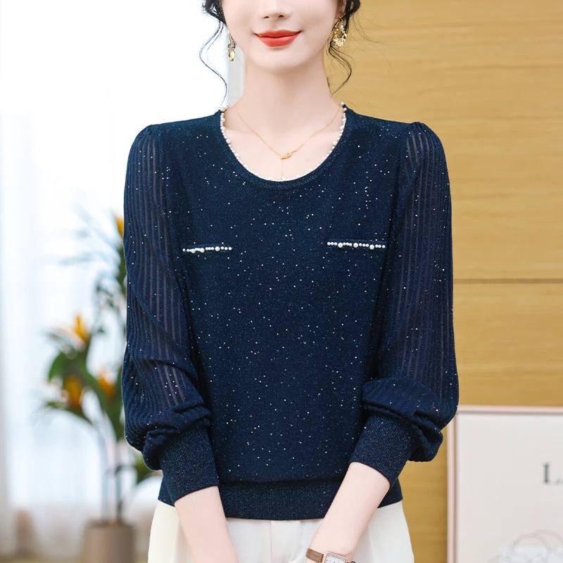 大码女装春装2025新款大码针织上衣宽松显瘦春秋薄款毛衣打底衫女