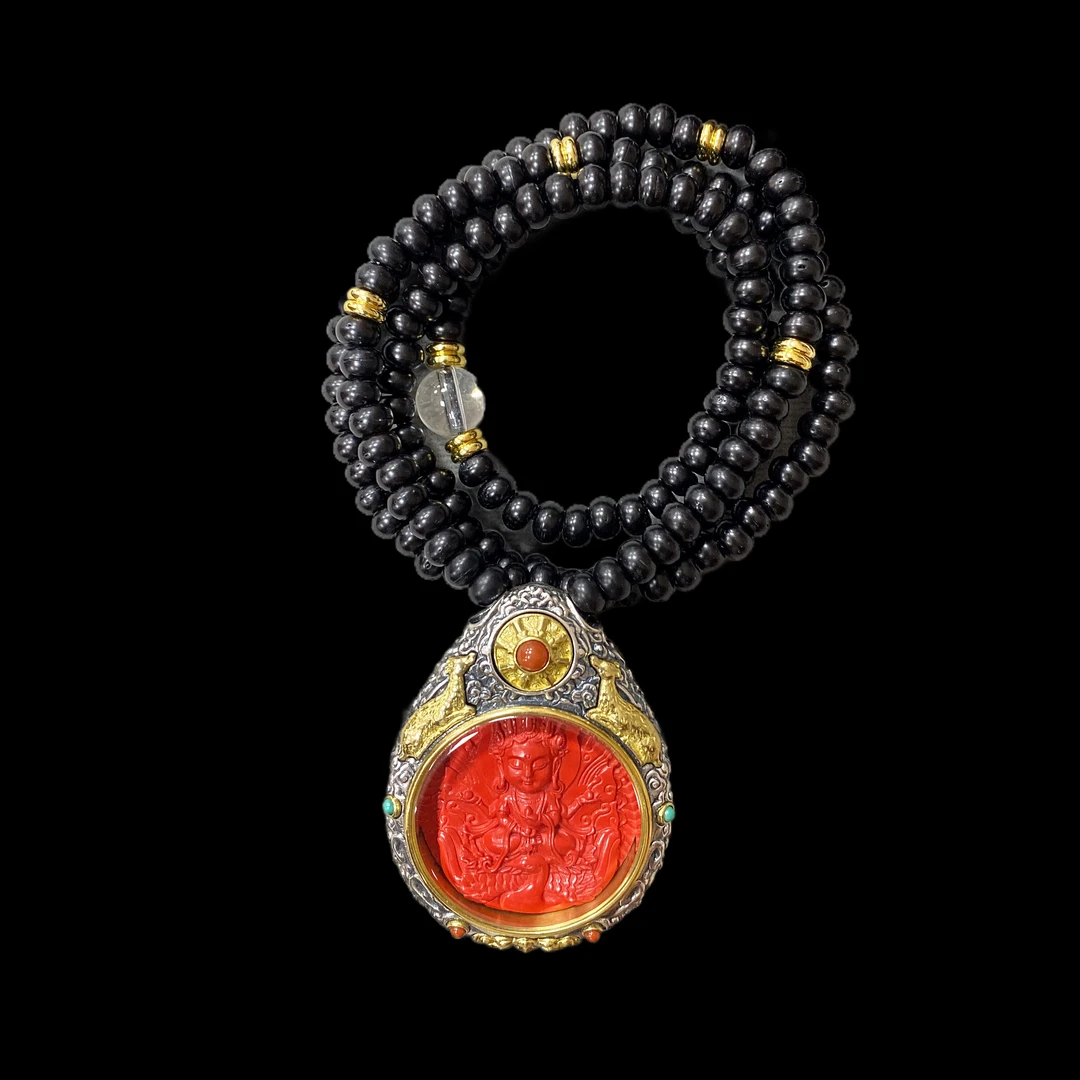 含辰砂工艺品V8745朱砂项链孤品（绿度母），