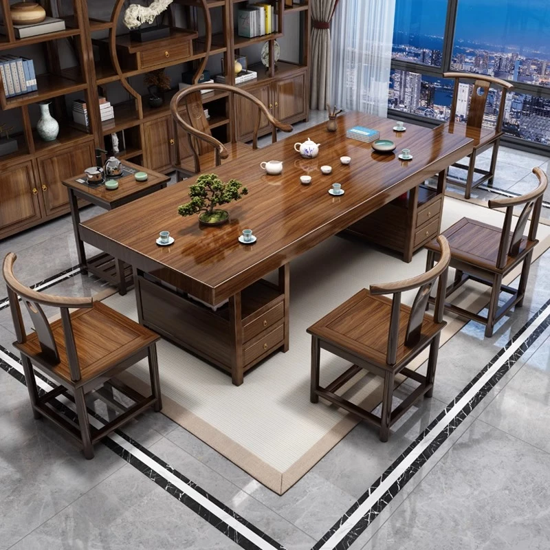 实木大板茶桌茶台一整套功夫茶桌茶桌椅组合书桌茶桌二用茶台