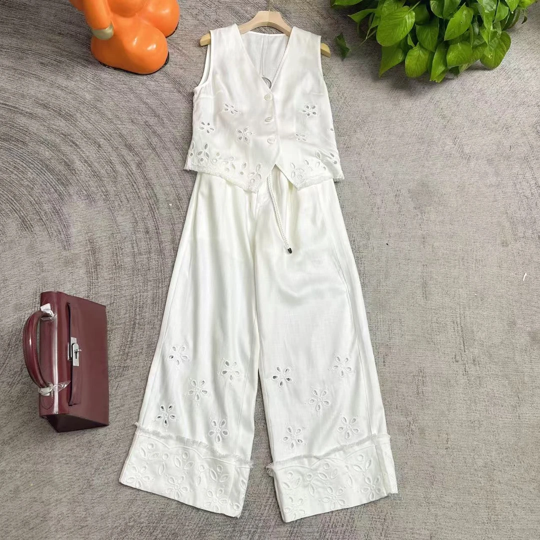 2025V v工作室新款 春夏新款高定套装白色时尚休闲气质—6862