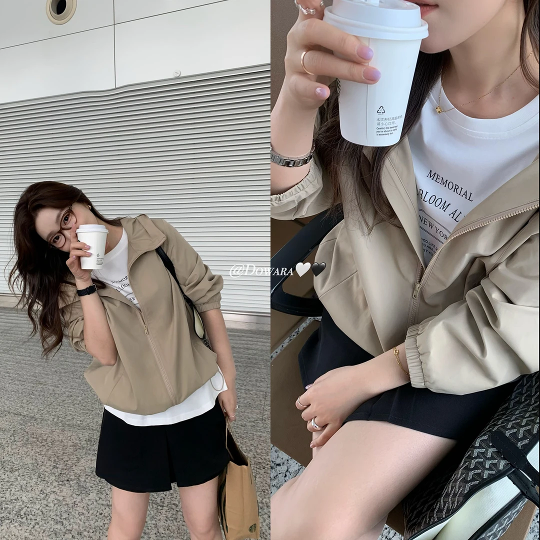 大婉酱微胖定制韩系简约连帽开衫外套女春季休闲运动风上衣 7683D