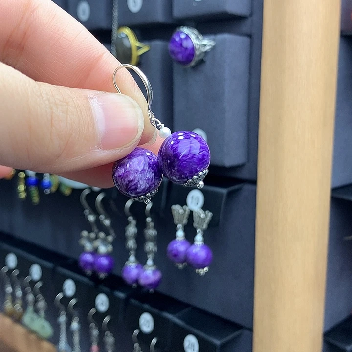 查罗石耳钉银S925镶嵌莹