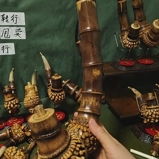 为***活贵州特色竹根烟斗工艺品手把件