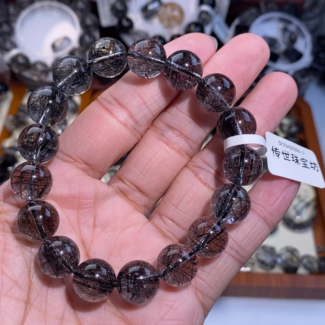 水晶手链未镶嵌黑发晶全透体满发蕾丝12mm