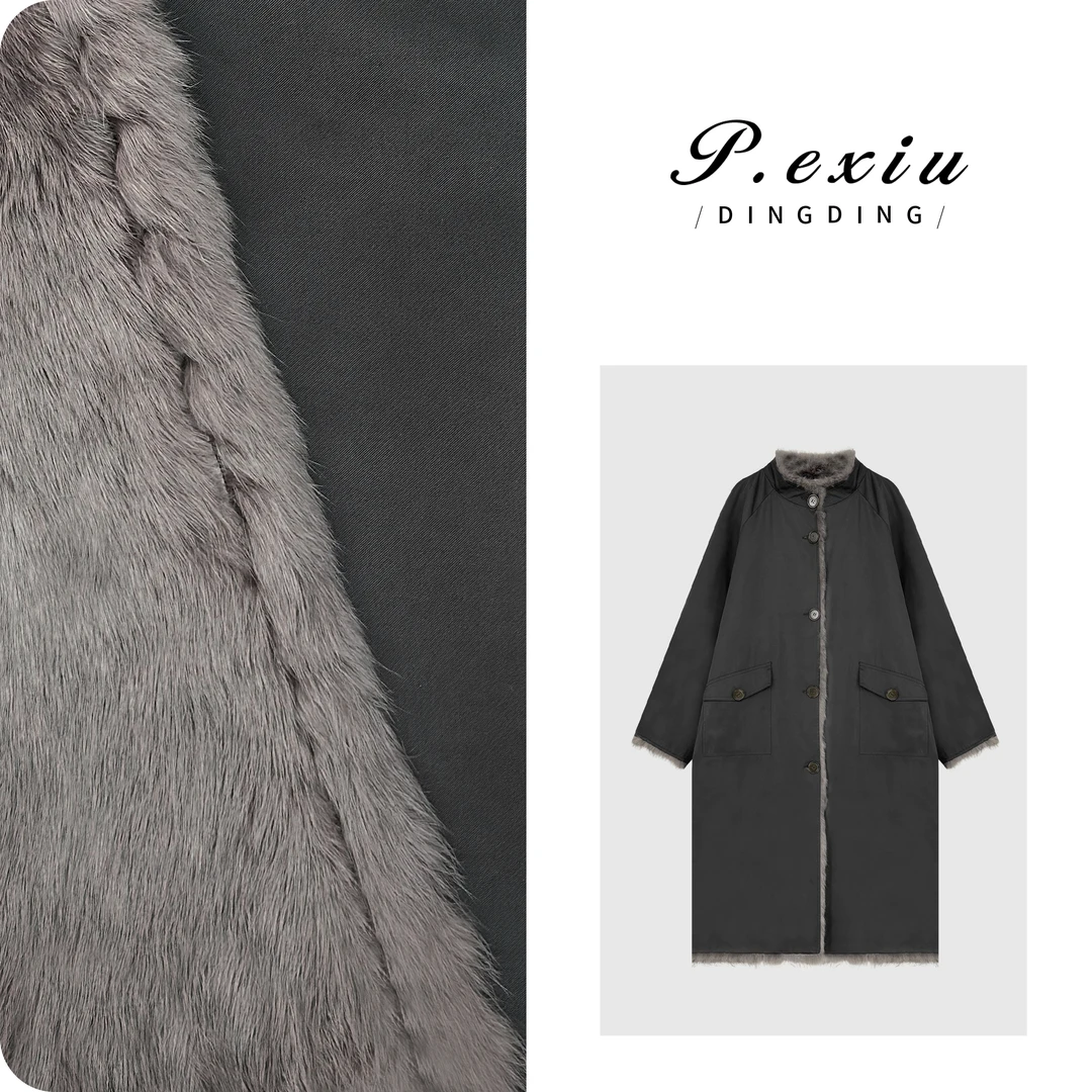 PanYiXiu/潘依绣安哥拉长毛獭兔两面穿时髦保暖中长款外套 D5-22