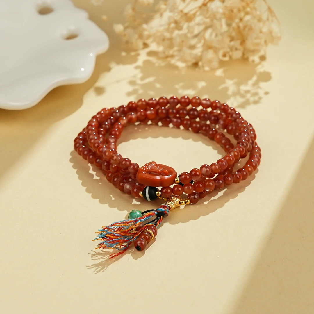 精美南红玛瑙四圈手串4mm时尚气质百搭多样性发货20757