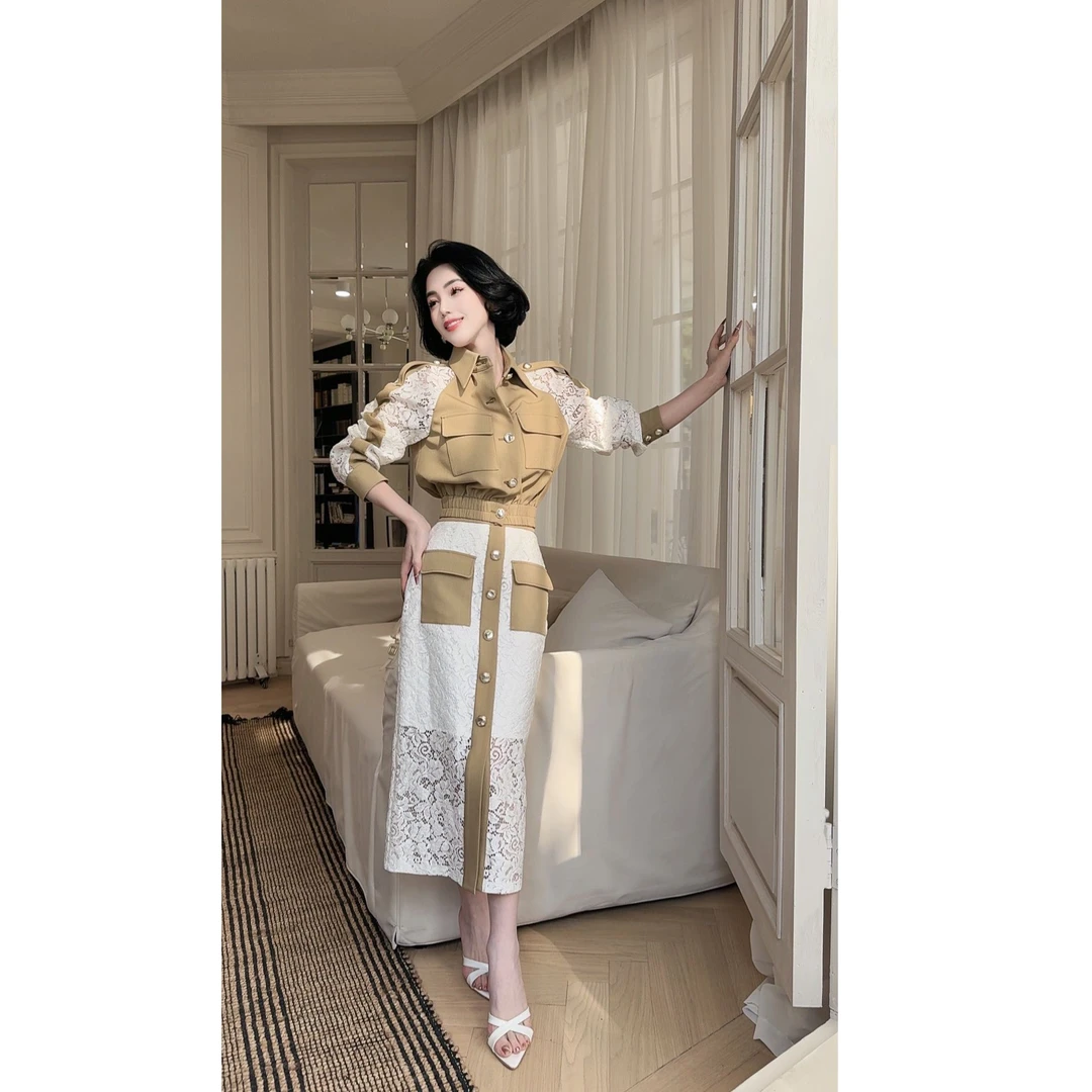 LYXJ【米兰之都】高级定制限量发售重工蕾丝套装上衣半身裙TR 11833