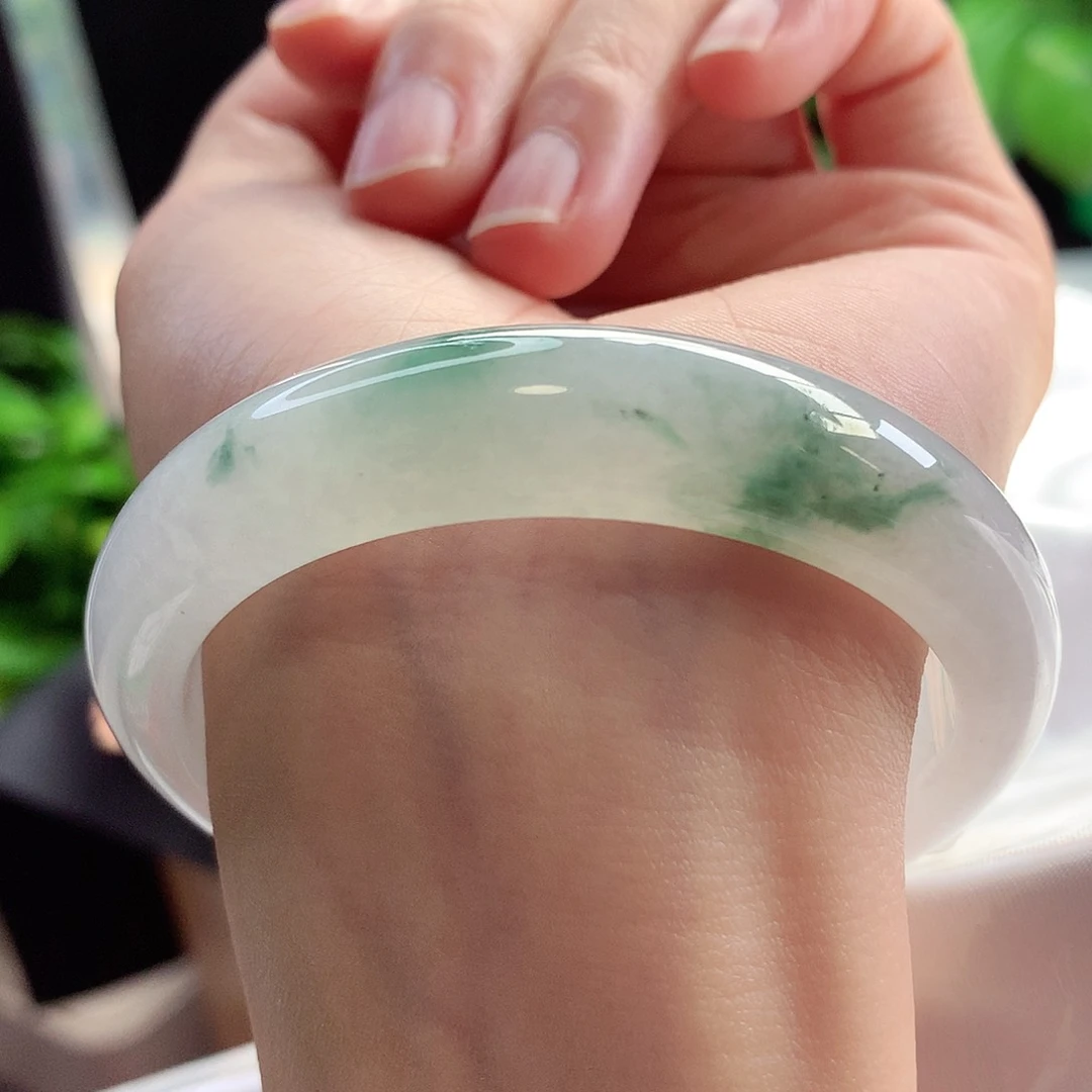 未镶嵌手镯翡翠56圈口白冰荔枝肉飘花小清新小万强推7号