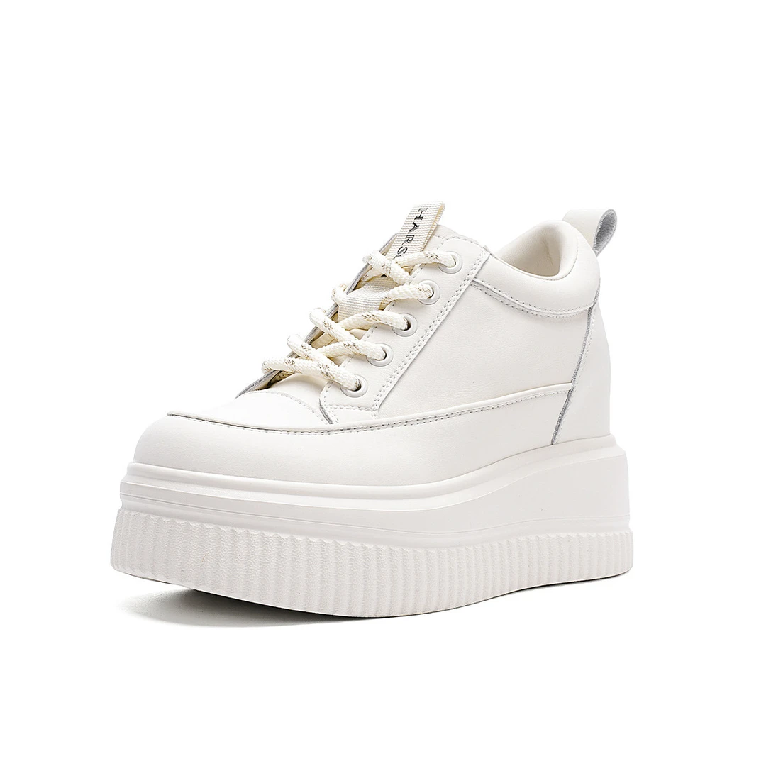 Harson/哈森2025春季新款厚底板鞋百搭保暖小白鞋休闲鞋HWC240196