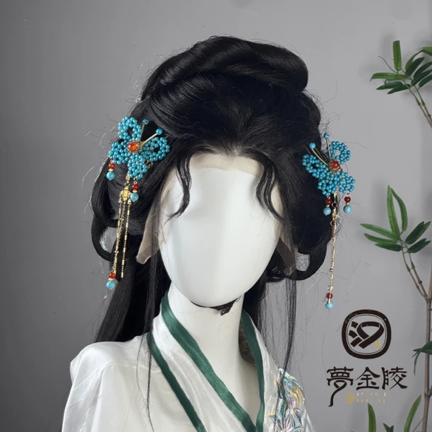 梦金陵戏碟辑珠蝴蝶发钗古风中式红色发簪花朵流苏发饰旗袍发钗