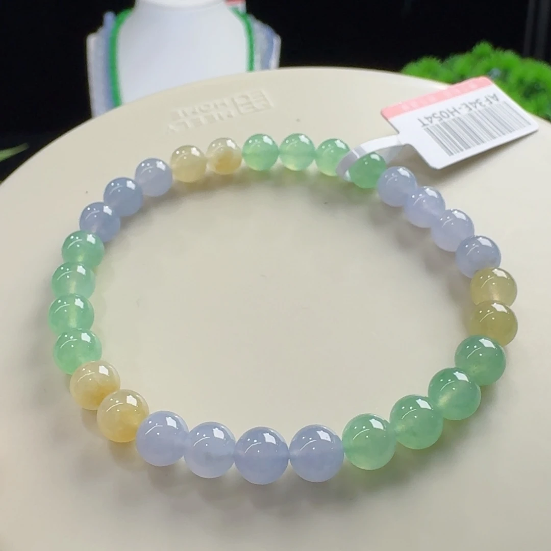 翡翠未镶嵌手链冰三彩单圈卡6mm