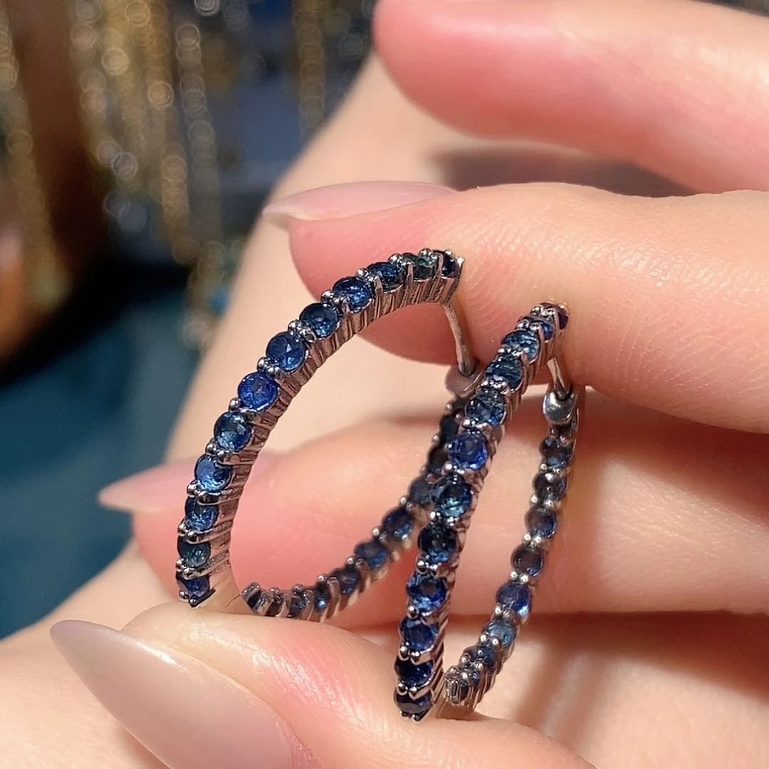 耳饰蓝宝石银S925镶嵌天然蓝宝石