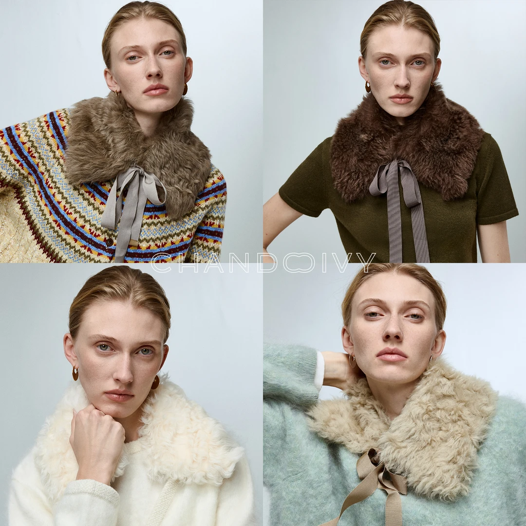 CHANDOOIVY羊卷毛皮毛一体缪风造型感百搭围脖毛领