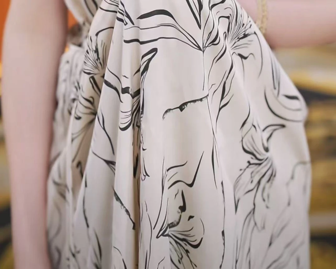 【送腰带】杭州正品2025年新款气质高端素锦百合连衣裙女