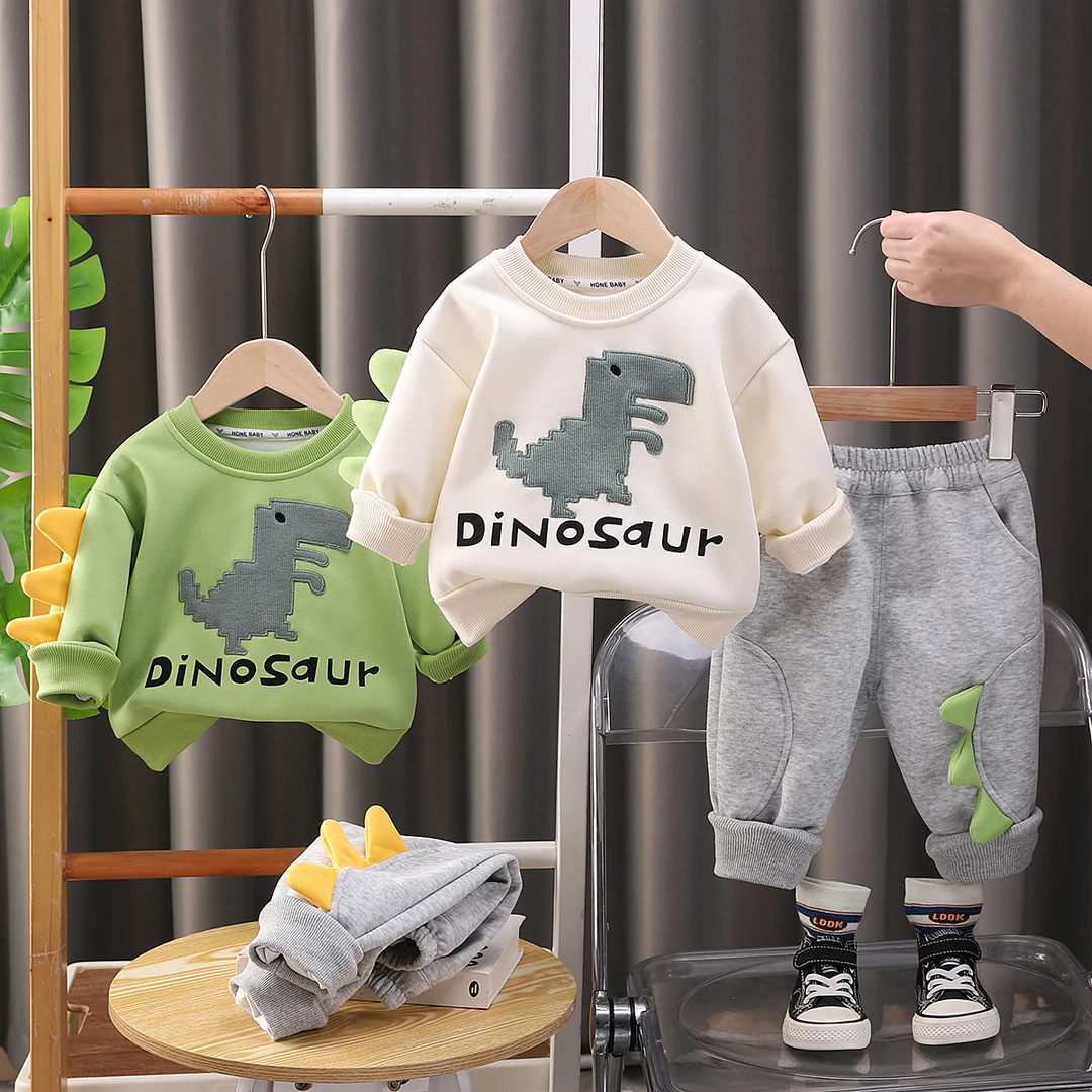 XY-25013新款童装男童休闲套装春秋季男孩潮帅气恐龙两件套衣服