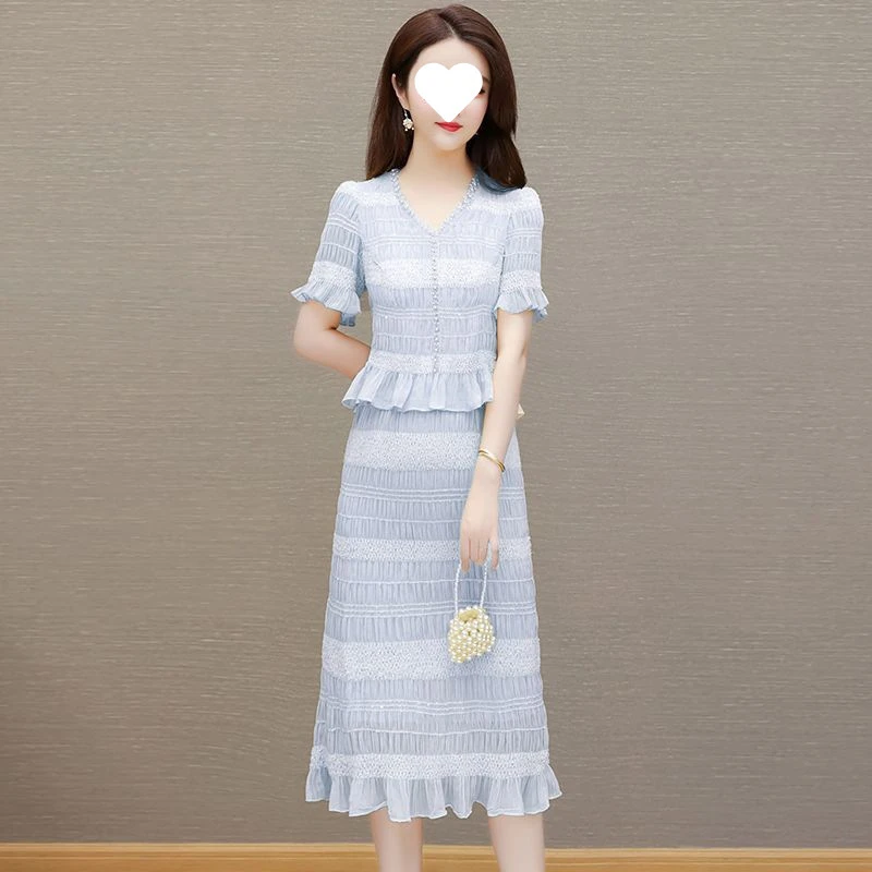 高档冰丝洋气夏季连衣裙2025爆款气质减龄显瘦两件高级裙子多巴胺