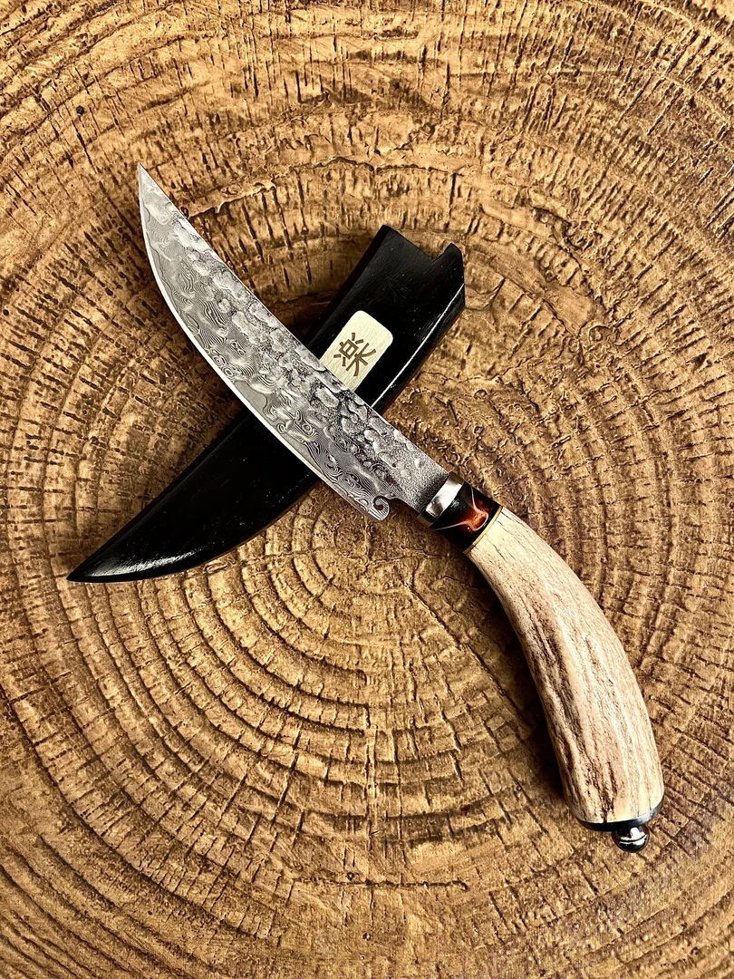 【鹿鸣】户外大马士革多功能吃肉手工刀