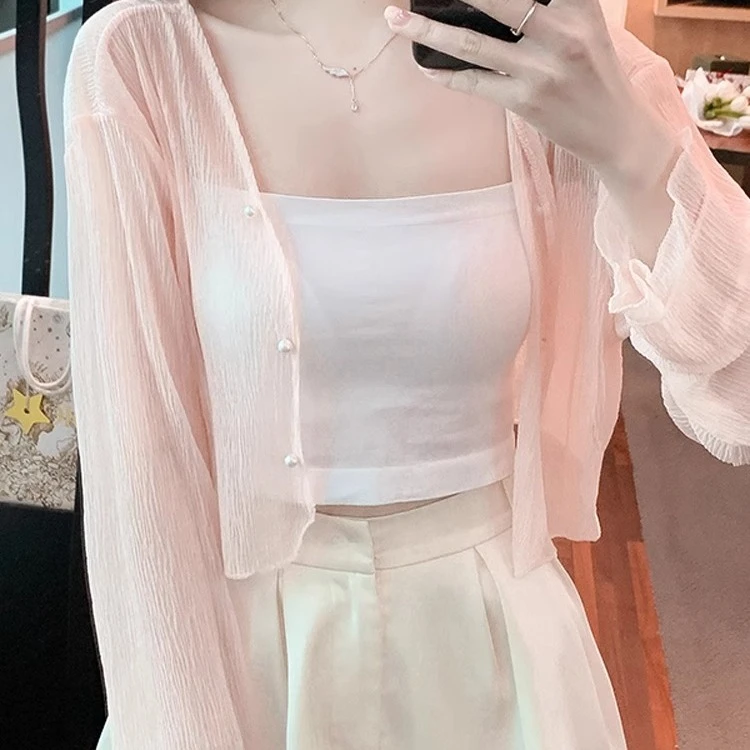 2025配吊带裙外套冰丝雪纺开衫防晒衣女夏季薄款小披肩外套女