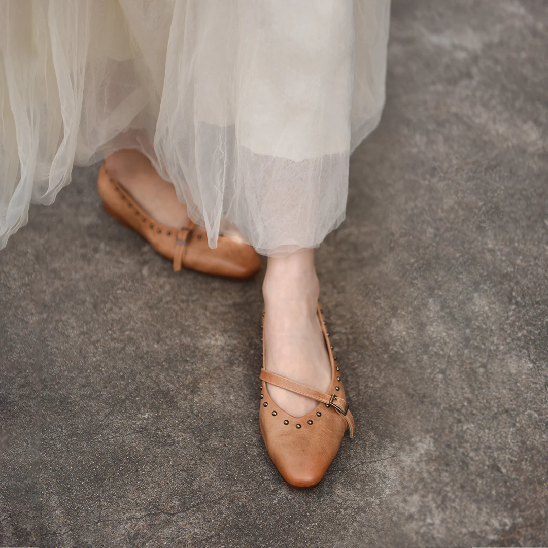 Artmu阿木原创铆钉玛丽珍女鞋软底浅口单鞋尖头奶奶鞋325CC-77B